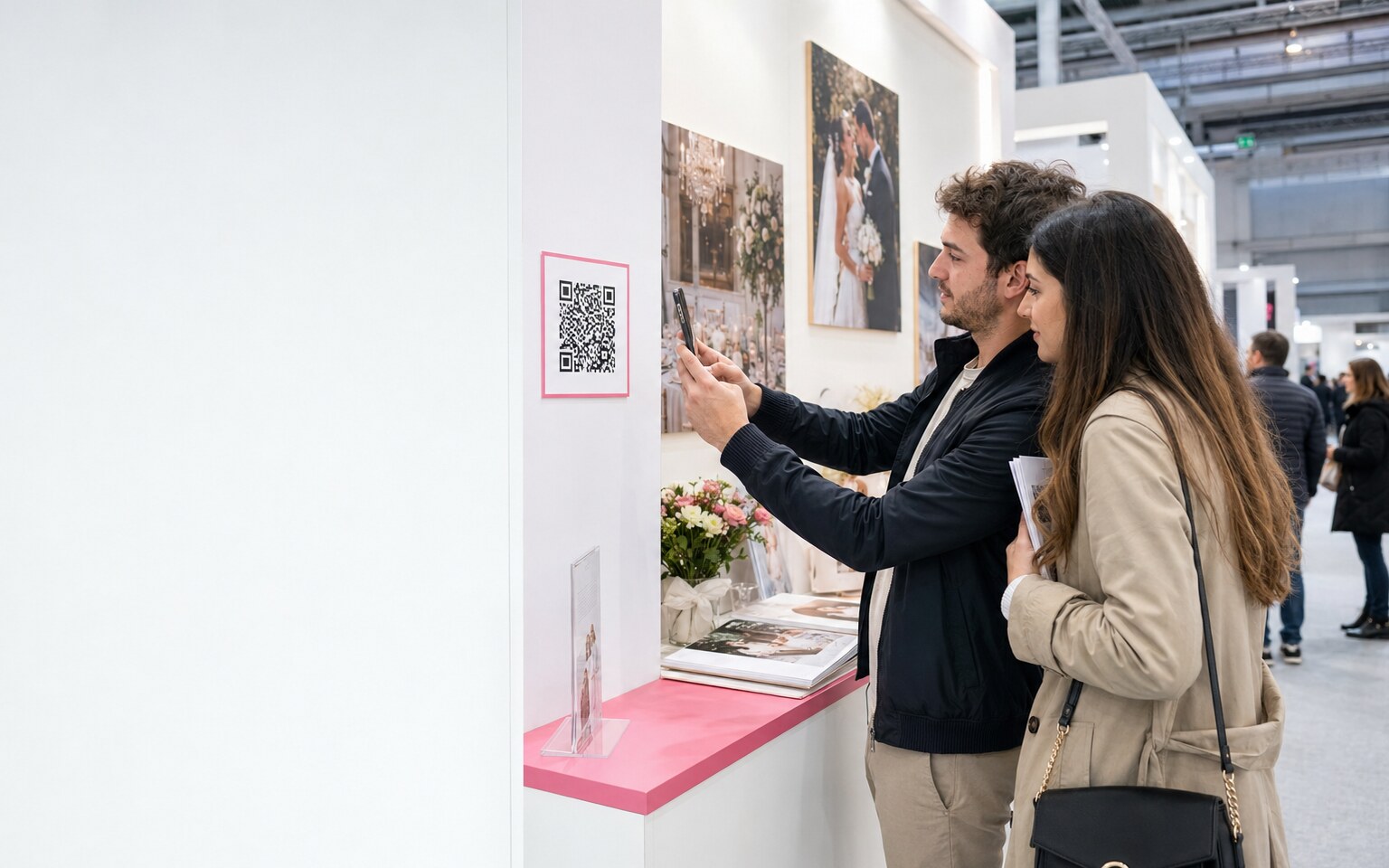 Una coppia inquadra il QR code APULIASPOSI presso lo stand